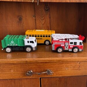 Kids Toy Vehicle Trio: Green, Yellow, and Red